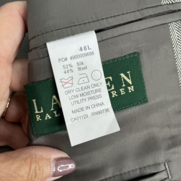 RALPH LAUREN MENS Sport Coat Blazer GRAY Herringbone SILK & WOOL 46L - Picture 7 of 10